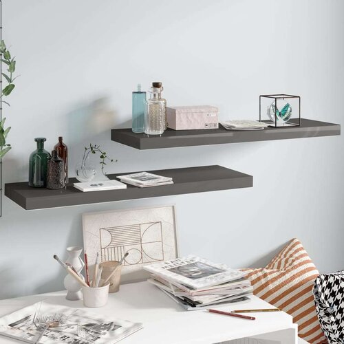 vidaXL plutajuće zidne police 2 kom sjajne sive 80 x 23,5 x 3,8 cm MDF Cijene