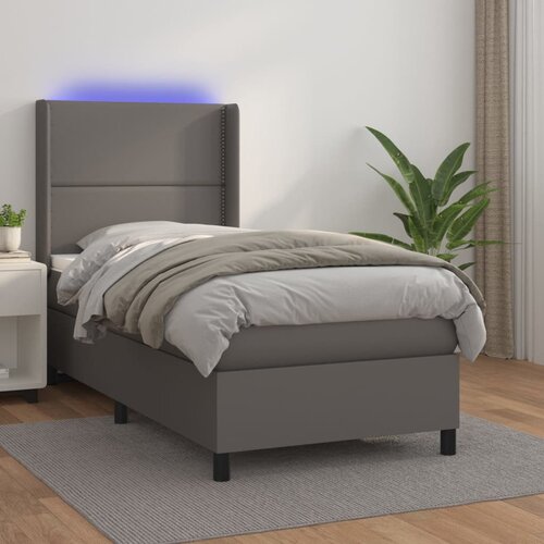  Krevet box spring s madracem LED sivi 90x190 cm od umjetne kože Slike