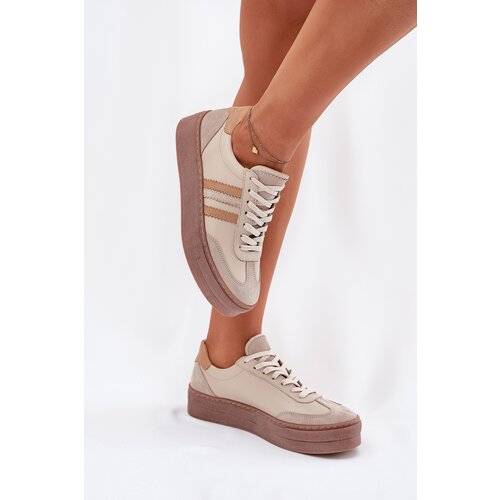 Zazoo Ladies Leather Sneakers On Platform N1234 Beige Cene