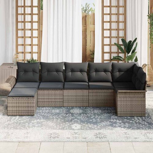  Sjedeća garnitura za vrt 7 kom. Siva poliratan 297,5 x 132,5 x 85 cm Slike