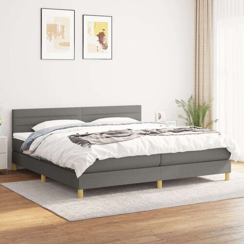 Krevet s oprugama i madracem tamnosivi 200 x 200 cm od tkanine Slike