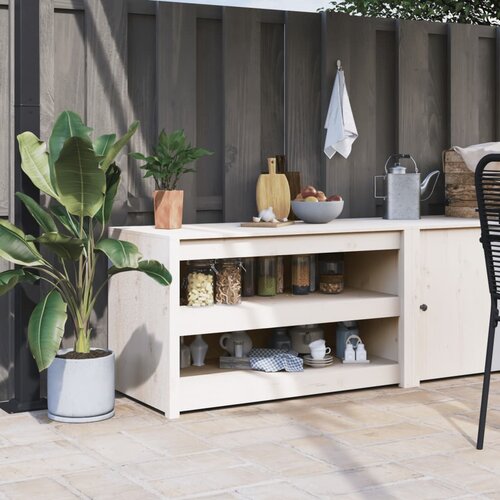 vidaXL Zunanja kuhinjska omarica bela 106x55x64 cm trdna borovina Cene