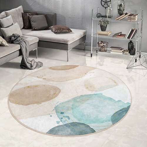 Mila Home modra/bež pralna okrogla preproga &amp;oslash; 150 cm puddle &amp;ndash; Slike