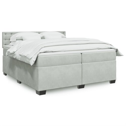 VidaXL Box spring postelja z vzmetnico svetlo siva 200x200 cm žamet Slike