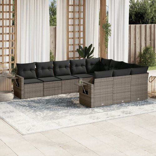 vidaXL 10-dijelni set vrtnih sofa od poliratana s jastucima sivi Cijene