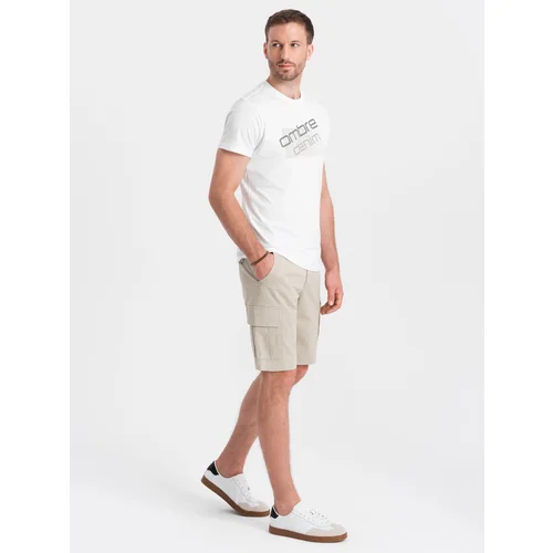 Ombre Men's monochromatic shorts with cargo pockets - beige