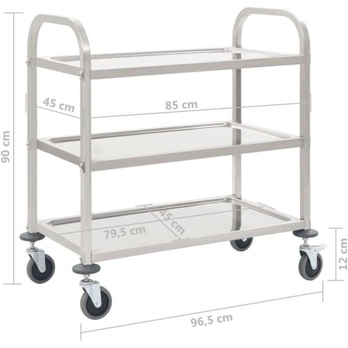 VidaXL Kuhinjska kolica s 3 razine od nehrđajućeg čelika 96,5x55x90 cm Slike