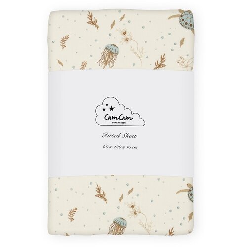 CamCam Copenhagen Svijetlo žuta dječja plahta s gumom za dječji krevetić od organskog pamuka 60x120 cm Sea Garden &amp;ndash; Slike