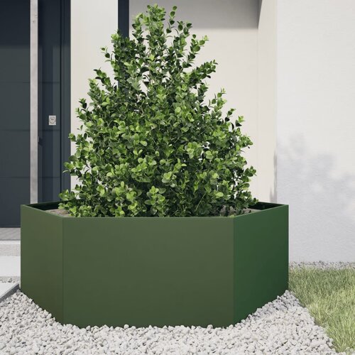 vidaXL Vrtna sadilica maslinastozelena šesterokutna 138x120x45cm čelik Cijene