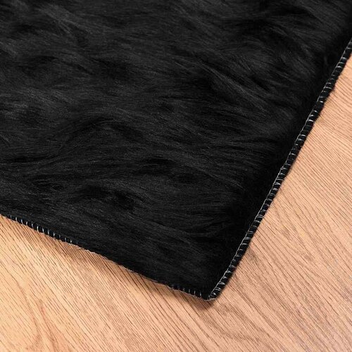 VidaXL Lažni Ovčji Tepih Crna 120 x 170 cm Poliester Slike