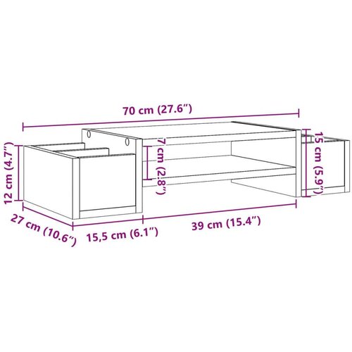  Stalak za monitor s pohranom boja betona 70 x 27 x 15 cm drveni Slike