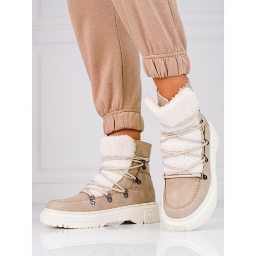 SHELOVET Beige women&amp;#039;s snow boots with sheepskin coat Slike