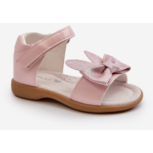 Kesi Children&amp;#039;s sandals with bow and Velcro fastening, pink Wistala Slike