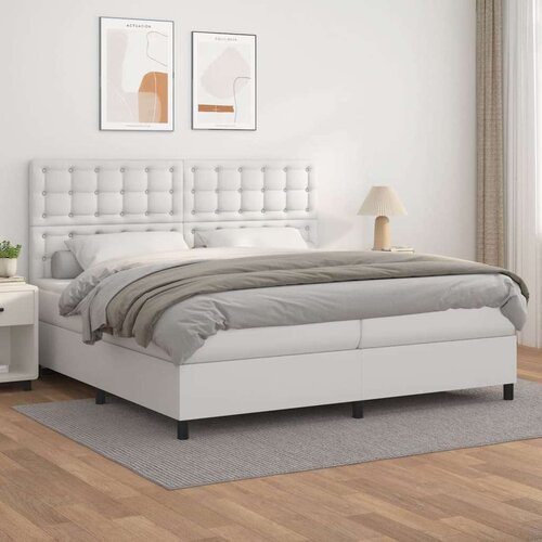  Box spring postelja z vzmetnico bela 200x200 cm umetno usnje, (20761255) Slike