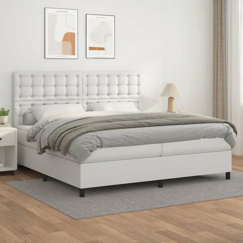  Box spring postelja z vzmetnico bela 200x200 cm umetno usnje, (20761255)