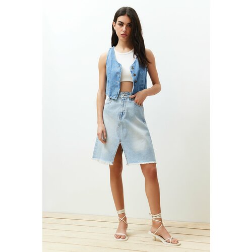 Trendyol Blue Stitching Detailed Denim Skirt Cene