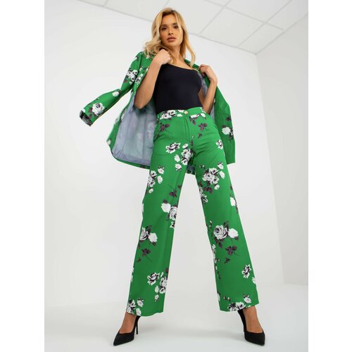 Fashion Hunters Green wide fabric trousers with flowers from the suit Slike