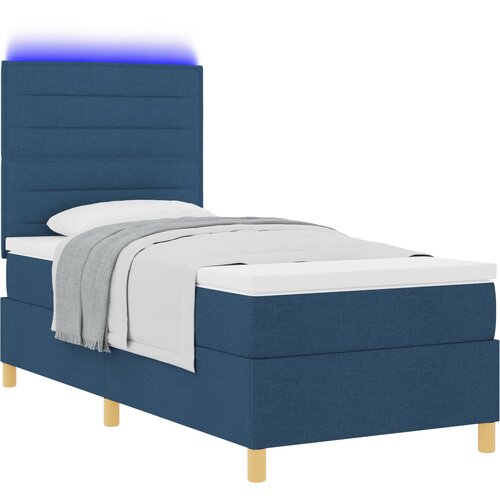 vidaXL Postelja Box Spring z Blazino in LED Modra 90x200 cm Tkanina, (22067269) Cene