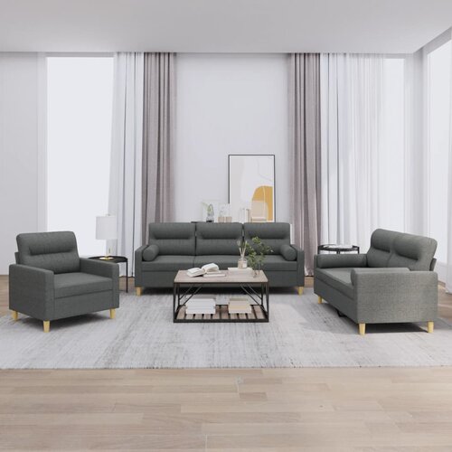  3-dijelni set sofa s jastucima tamnosivi od tkanine Cijene