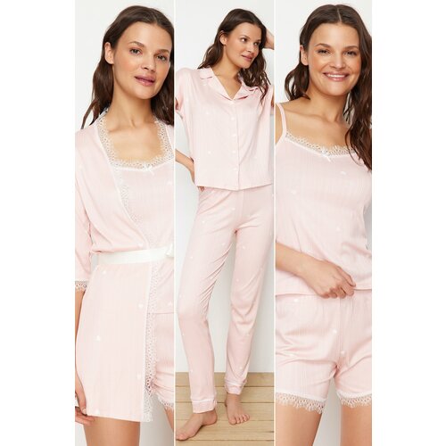 Trendyol Pink 5-Pack Heart Corded Knitted Pajama Set Cene