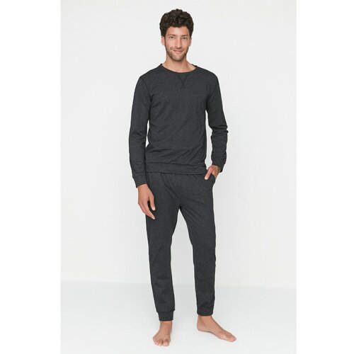 Trendyol Men's Anthracite Regular Fit Bedstead Stitched Knitted Pajamas Set Slike