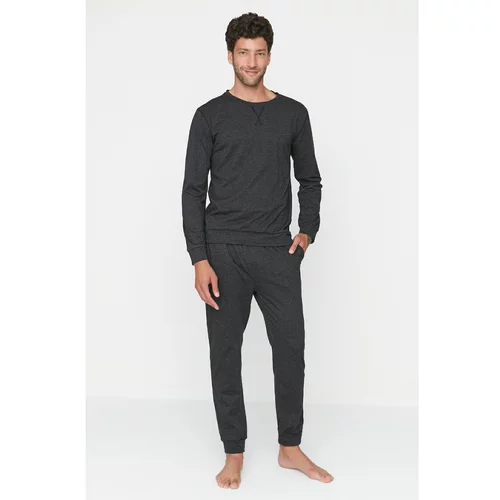 Trendyol Men's Anthracite Regular Fit Bedstead Stitched Knitted Pajamas Set