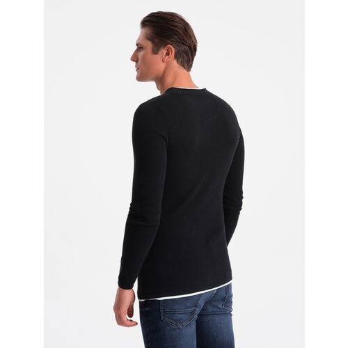 Ombre Men's cotton sweater with round neckline - black Cene