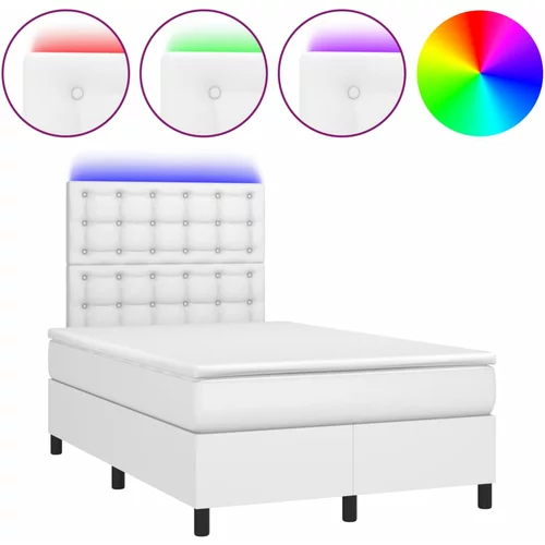 vidaXL Box spring postelja z vzmetnico LED bela 120x190 cm um. usnje, (21111370)