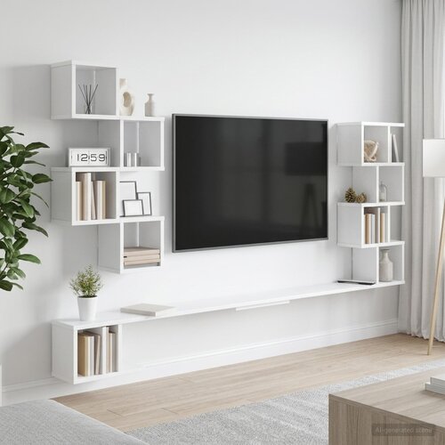  Polica za TV na zidu Bijela 200 x 15 x 94 cm Konstruirano drvo Slike