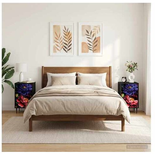 vidaXL Noćni ormar KIEL 2 kom. Crni hrast 36 x 33 x 61 cm - Tamni cvjetni uzorak 2 Cene