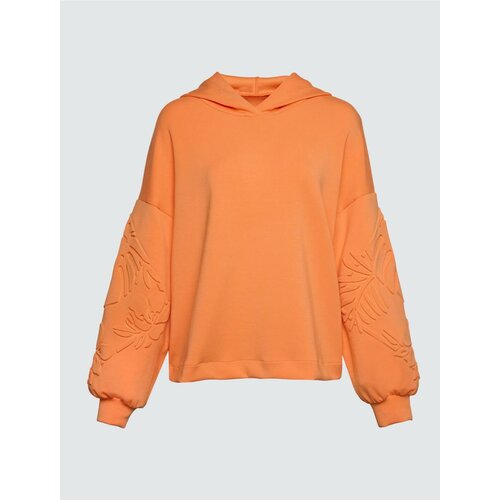 Jimmy Key Light Orange Hooded Embossed Tropical Print Sweatshirt Slike