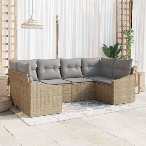  Set od 6 vrtnih sofa s jastučićima Bež Poly ratan Slike