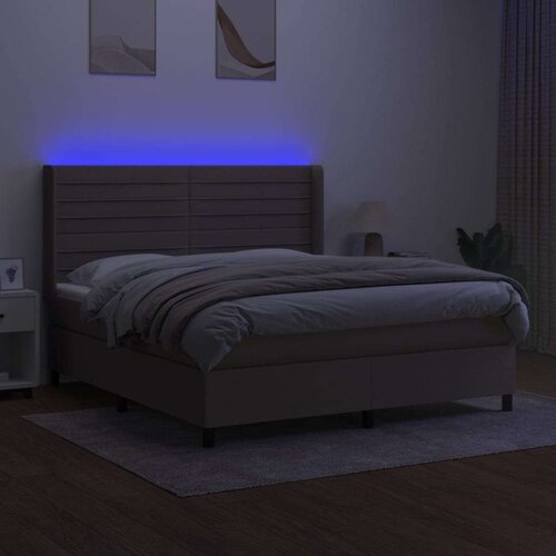  Box spring s madracem LED smeđesivi 180x200 cm tkanina Slike