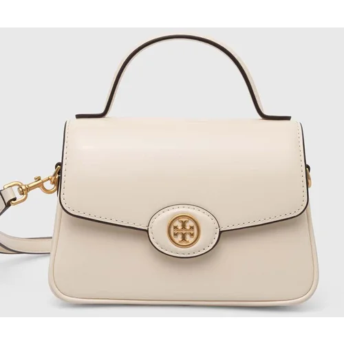 Tory Burch Usnjena torbica Robinson Spazzolato Small bež barva, 153233.250