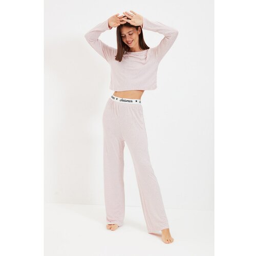 Trendyol Powder Polka Dot Elastic Detailed Knitted Pajamas Set Cene