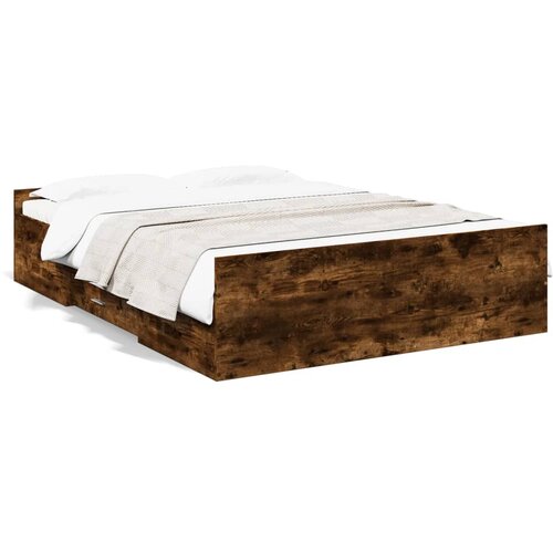 VidaXL Posteljni okvir s predali dimljen hrast 120x190 cm inž. les Slike