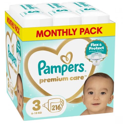 Pampers pelene prem.care monthly S3 6-10kg 216kom Slike