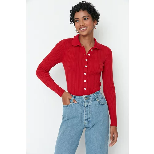 Trendyol Red Buttoned Knitwear Cardigan