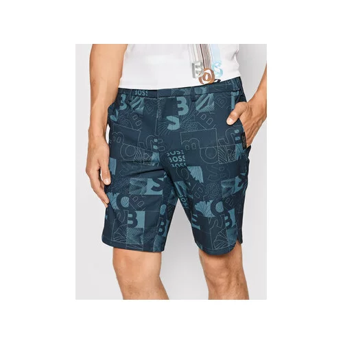 Boss Kratke hlače iz tkanine Liem-Ginkgo-Print 50465765 Mornarsko modra Slim Fit
