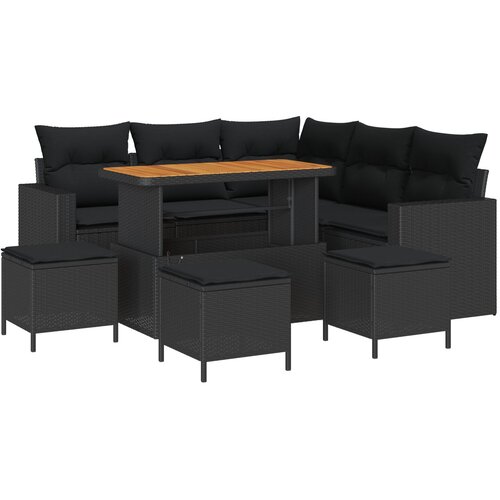 vidaXL set vrtnih sofa s jastučićima - 9 komada, crni poli ratan, vrtni stol s jastučićima - 4 dijela, crni poli ratan Cijene
