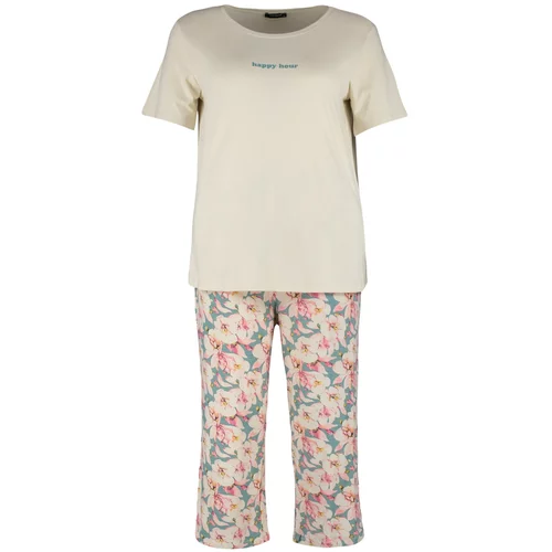 Trendyol Curve Plus Size Pajama Set - Ecru - Floral