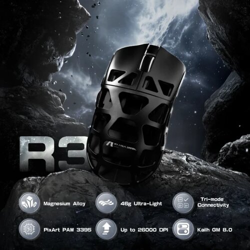 Attack Shark bežični gaming mi&amp;scaron; R3 PAW3395/Magnesium/Superlight/8KHz pooling/black Slike