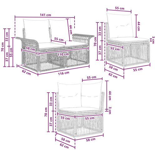  Sjedeća garnitura za vrt 4 kom. Crna poliratan 70.5 x 62 x 70 cm Slike