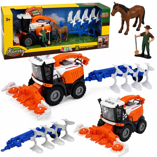  Agricultural Combine Harvester with Header and Plow Farmer Figures Horse Lights Sounds 4 pcs. Cene