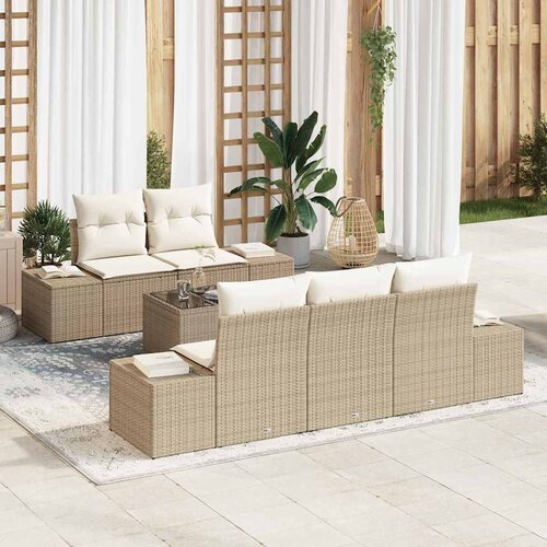  Sjedeća garnitura za vrt 6 kom. i Krema poliratan 239 x 62 x 69 cm Slike