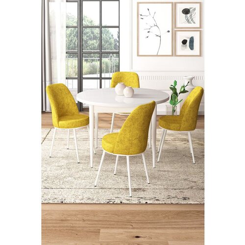 Hanah home Tor - White, Mustard WhiteMustard Dining Table & Chairs Set (5 Pieces) Cene