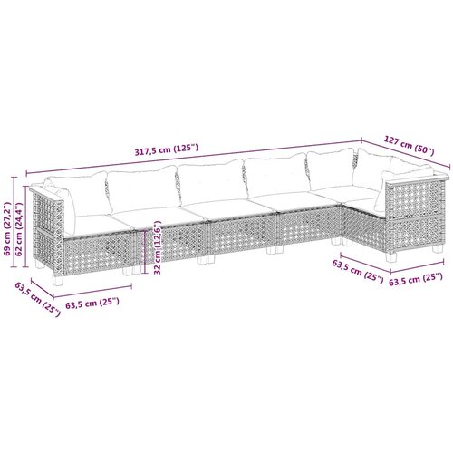  6-dijelni set vrtnih sofa s jastucima bež od poliratana 317.5 x 127 x 69 cm Slike