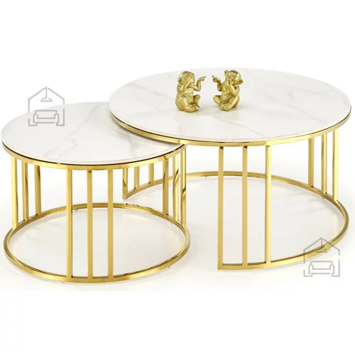 Halmar Komplet dveh klubskih mizic Mercury - beli marmor/zlati
