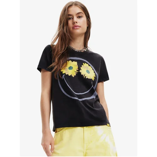 Desigual Black Women's T-Shirt Margarita Smiley - Women