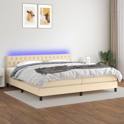 VidaXL Box spring postelja z vzmetnico LED krem 200x200 cm blago Slike